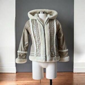 Paramount Tan Cream Hooded Faux Fur Coat Peacoat Small Penny Lane Princess